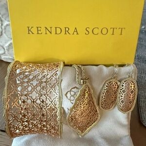 Kendra Scott Candice Mixed Metal Rose-Gold Tone Cuff Bracelet Necklace Earrings